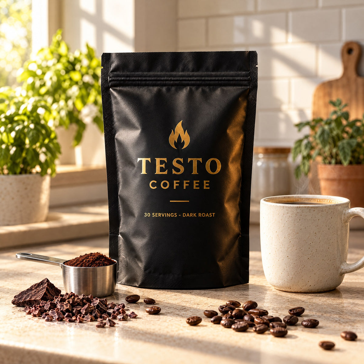 Testo Coffee pouch on a sunny kitchen counter